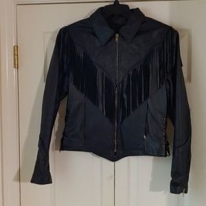 Ladies Embossed Leather Motorcycle Jacket Size 10